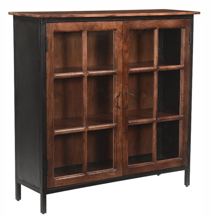 Iron, reclaimed Wood & Glass Kitchen Cabinet