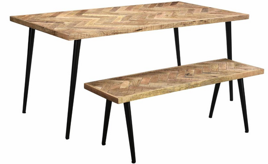 Iron & Rough Mango Wood Herringbone Dining Table