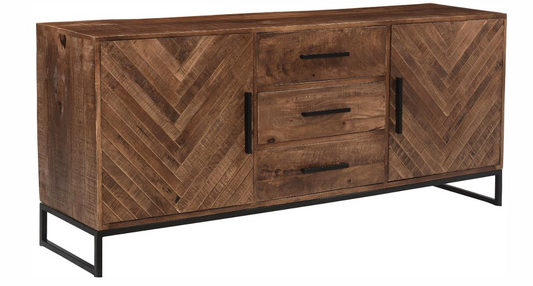 Iron & Rough Mango Wood Herringbone Sideboard