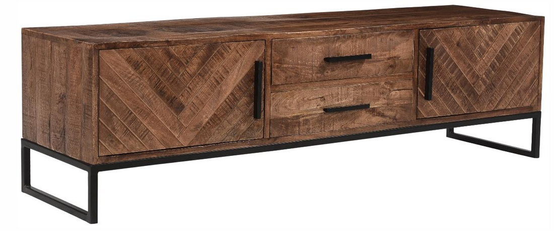 Iron & Rough Mango Wood Herringbone TV Cabinet