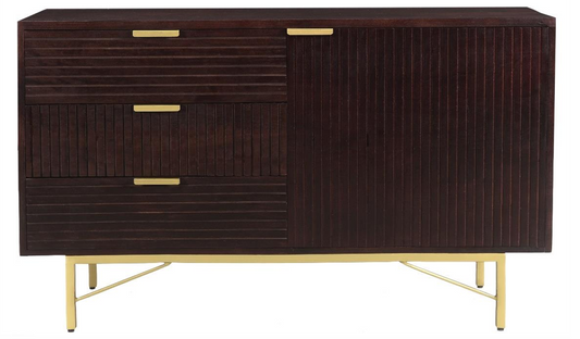 Acacia Wood 3 Drawer 1 Door Sideboard with Iron Legs