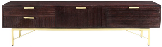 Acacia Wood 2 Drawer 2 Door Media Cabinet with Iron Legs
