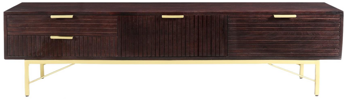 Acacia Wood 2 Drawer 2 Door Media Cabinet with Iron Legs