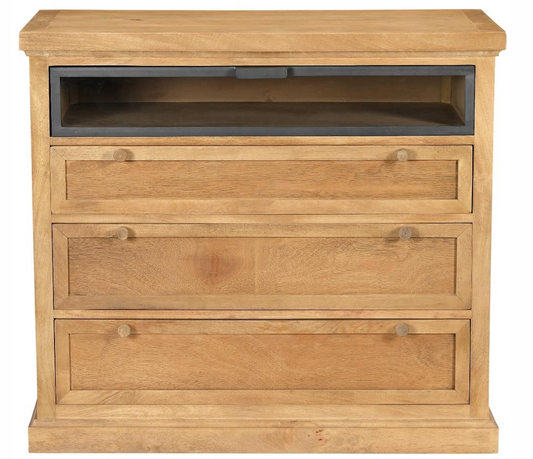 Mango Wood & Veneer 4-Drawer Dresser with Iron & Glass