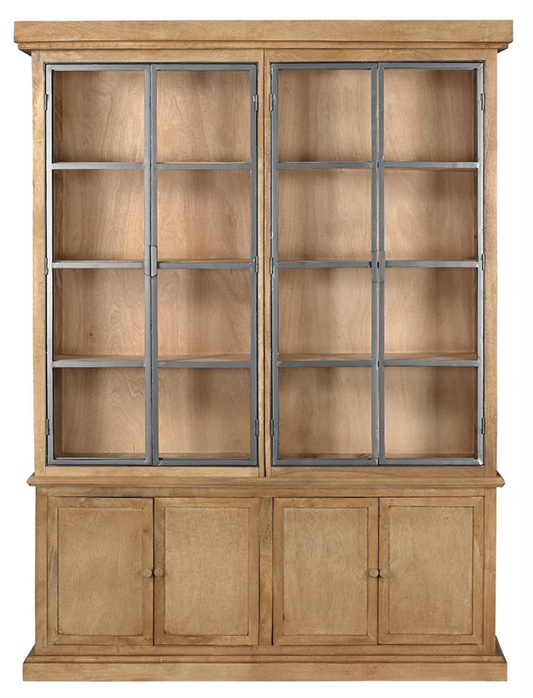 Mango Wood & Veneer 8-Door Vitrine with Iron & Glass