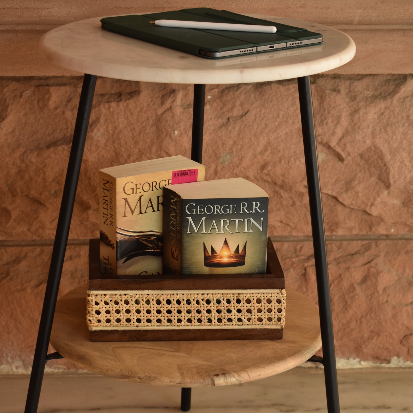 Marble and Mango Wood Circular Table With Iron Legs