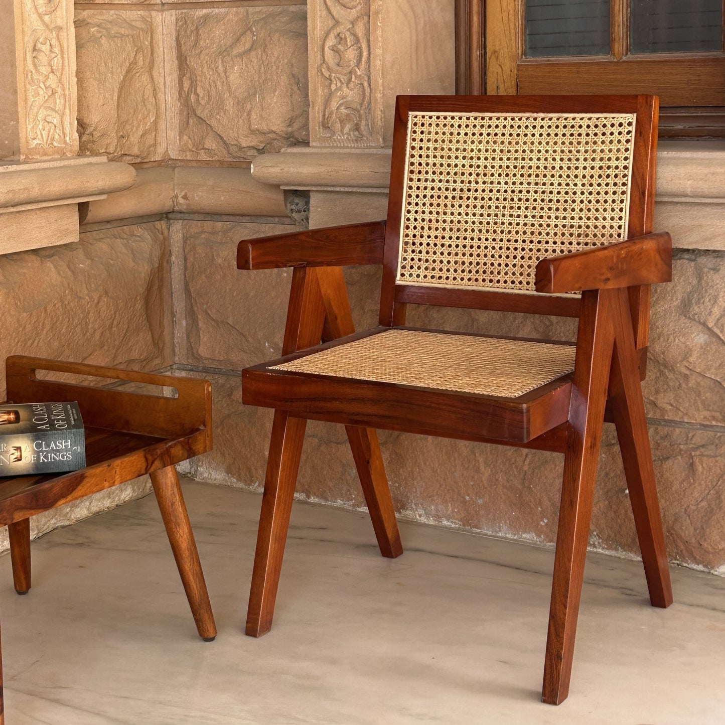 Mid-Century Modern Cane & Wood Armchair
