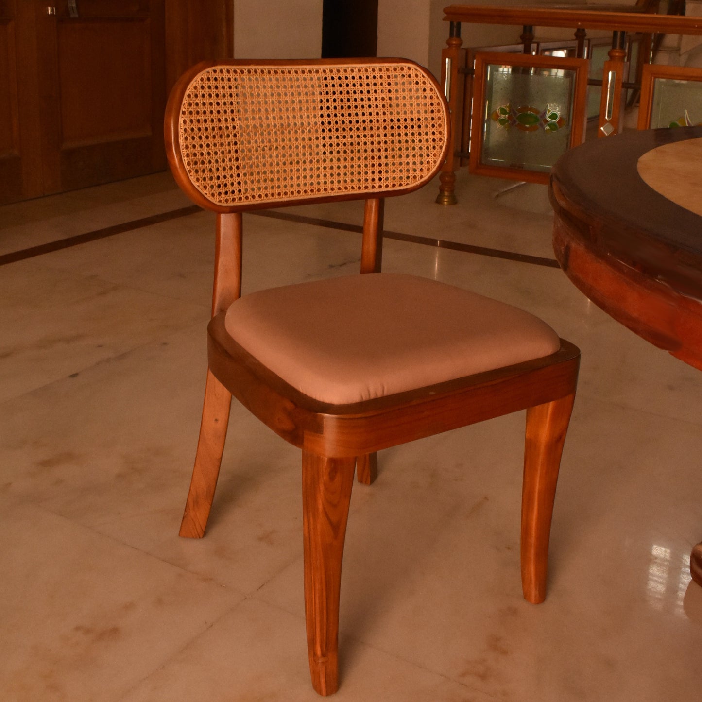 Elegant Wooden & Cane Dining Chair – Timeless Comfort & Style
