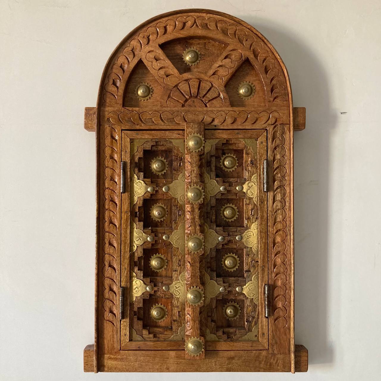 Handcrafted Wooden Wall Decor with Intricate Brass Inlay - A Touch of Indian Heritage