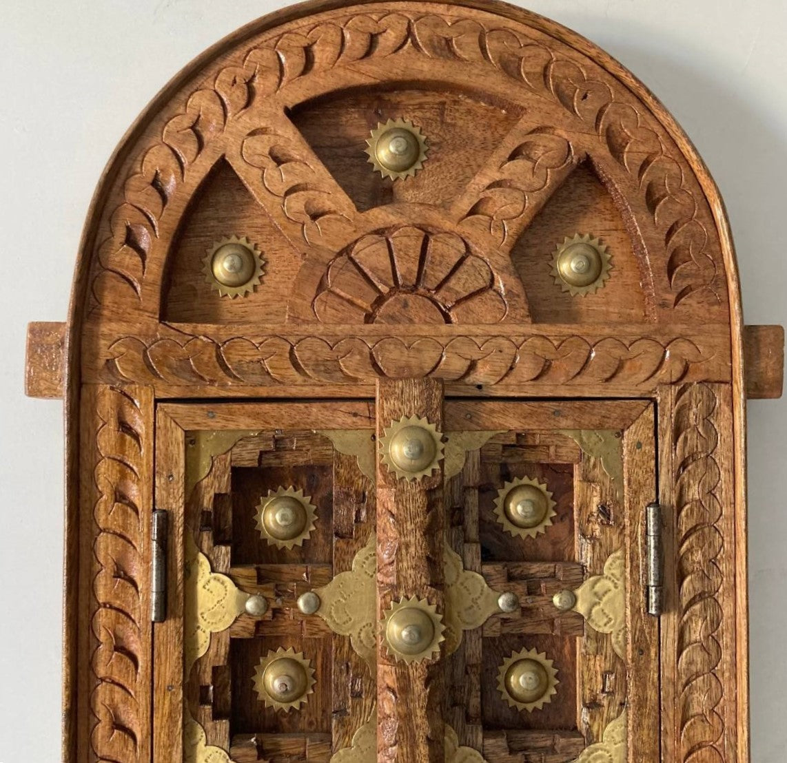 Handcrafted Wooden Wall Decor with Intricate Brass Inlay - A Touch of Indian Heritage