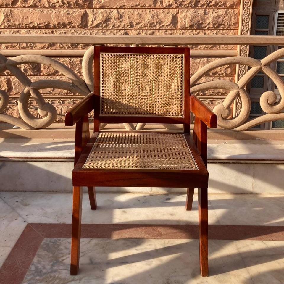Mid-Century Modern Cane & Wood Armchair