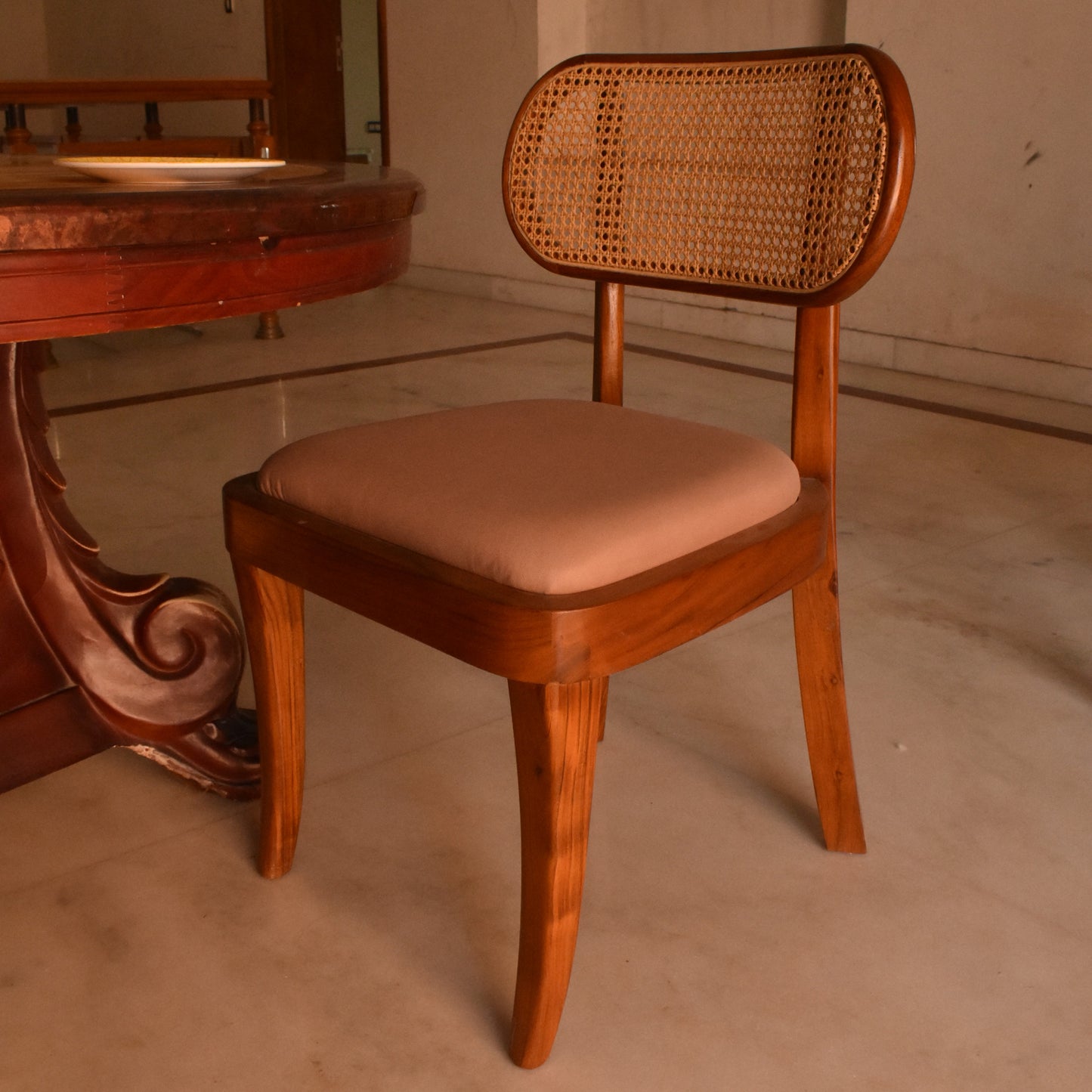 Elegant Wooden & Cane Dining Chair – Timeless Comfort & Style