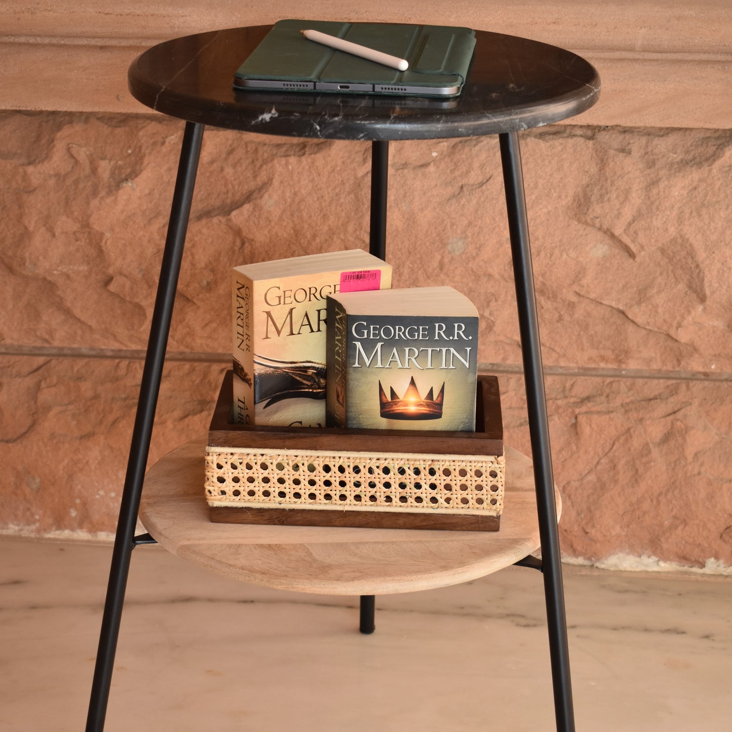 Marble and Mango Wood Circular Table With Iron Legs