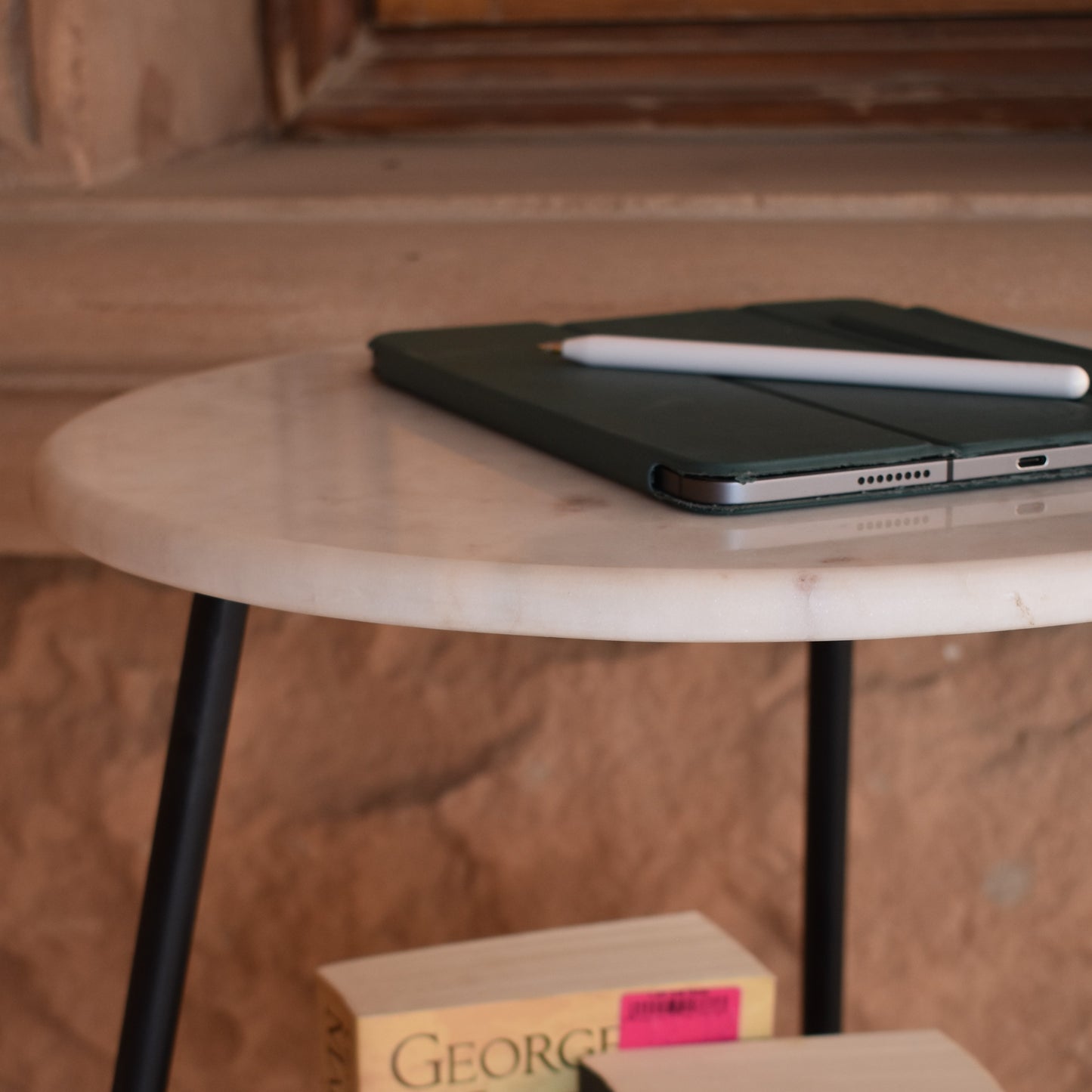 Marble and Mango Wood Circular Table With Iron Legs
