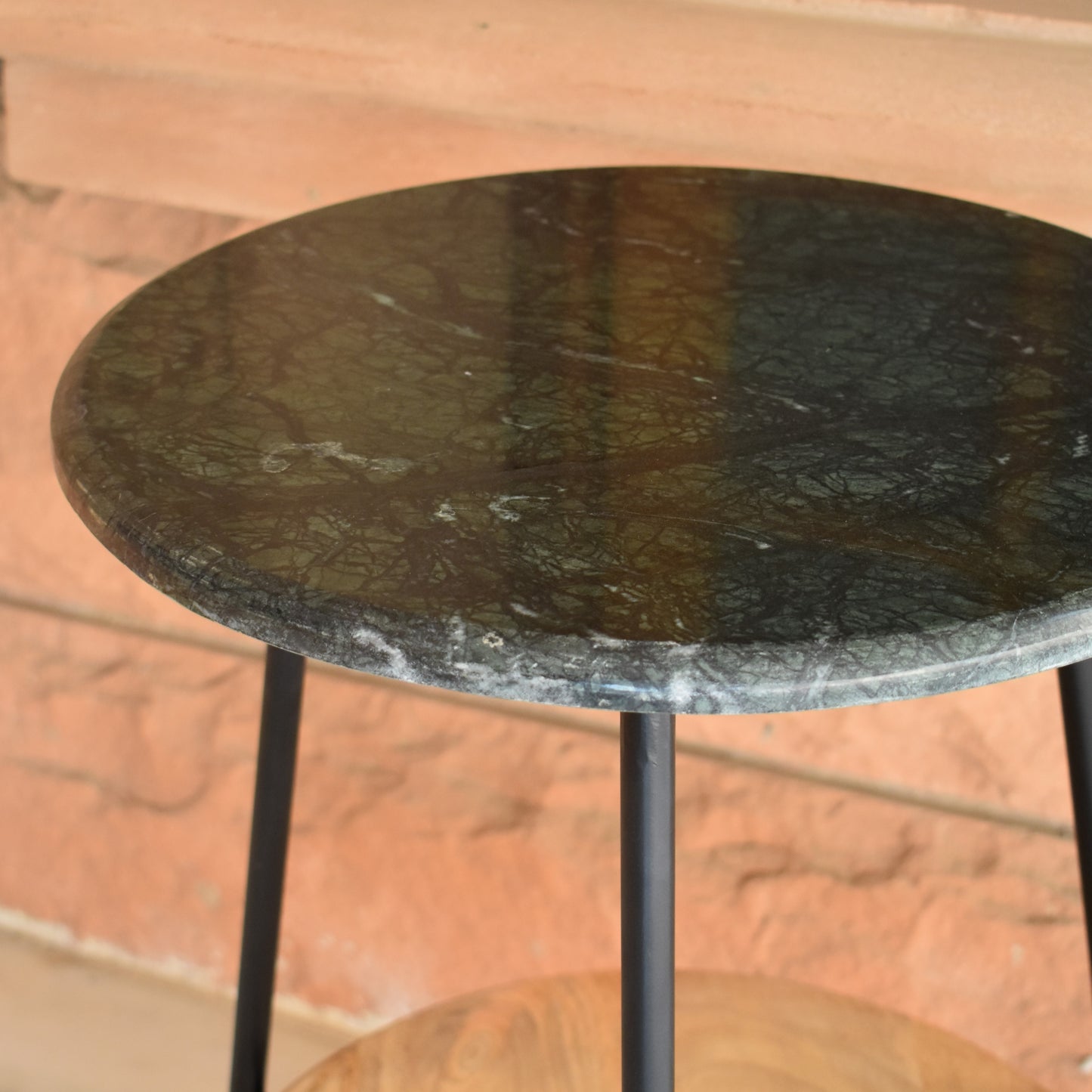Marble and Mango Wood Circular Table With Iron Legs