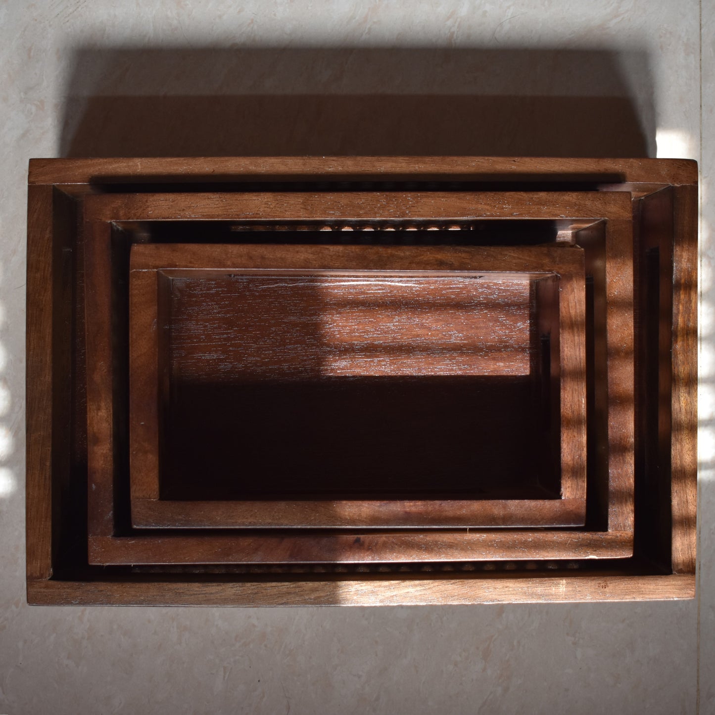Wooden Tray Set with Rattan Boundary - Set of Three