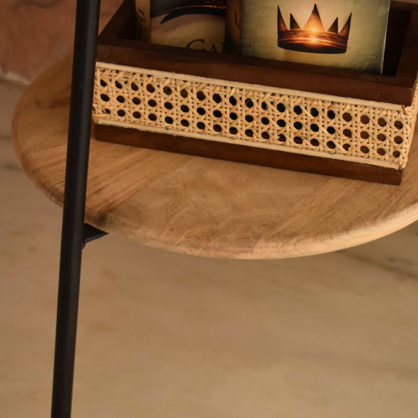 Marble and Mango Wood Circular Table With Iron Legs