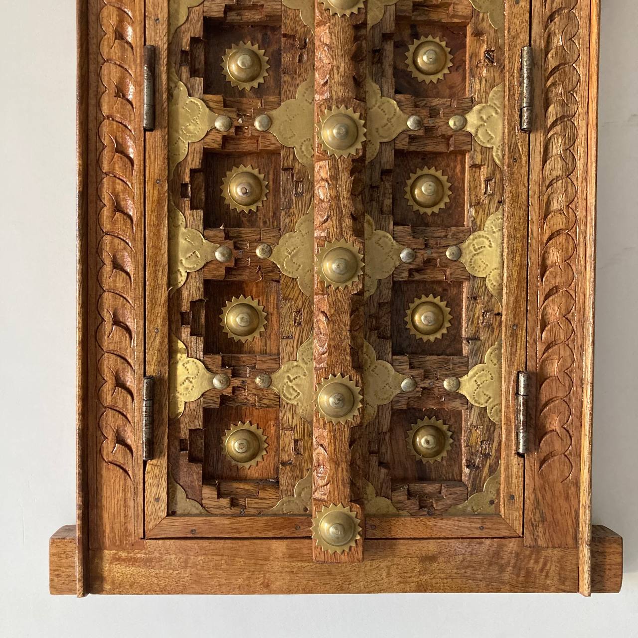 Handcrafted Wooden Wall Decor with Intricate Brass Inlay - A Touch of Indian Heritage