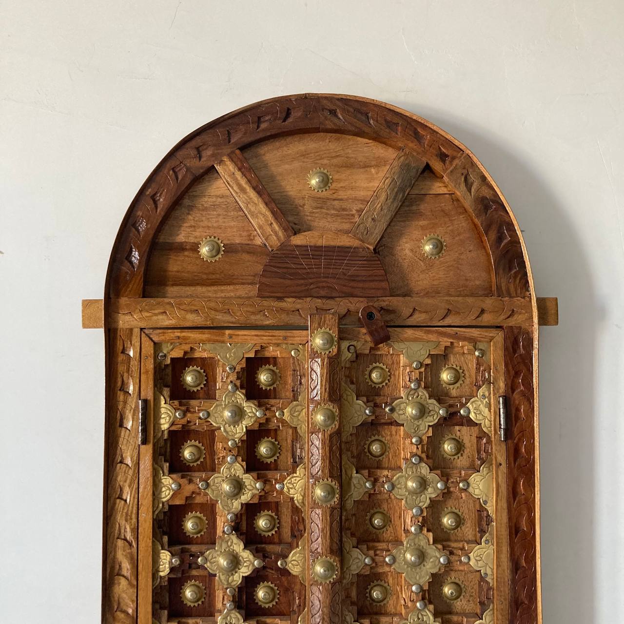 Indune Lifestyle Wooden Window Shaped Wall Piece with Embossed Brass Art - Jodhpur Heritage
