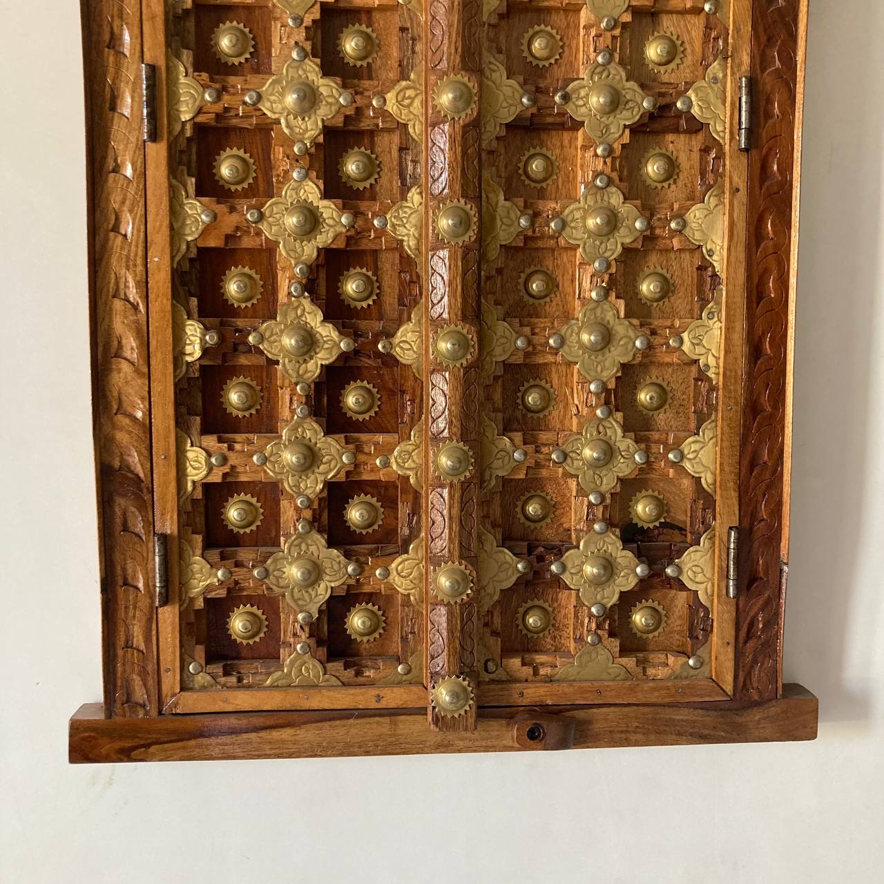 Indune Lifestyle Wooden Window Shaped Wall Piece with Embossed Brass Art - Jodhpur Heritage