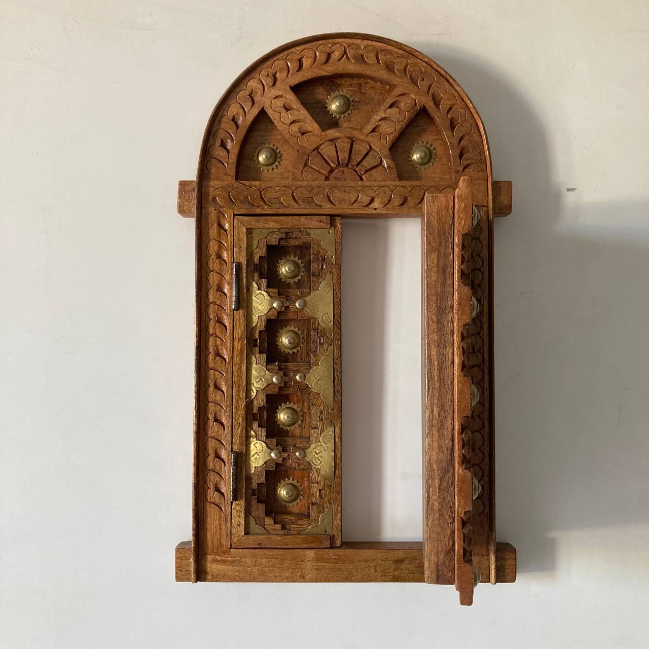 Handcrafted Wooden Wall Decor with Intricate Brass Inlay - A Touch of Indian Heritage