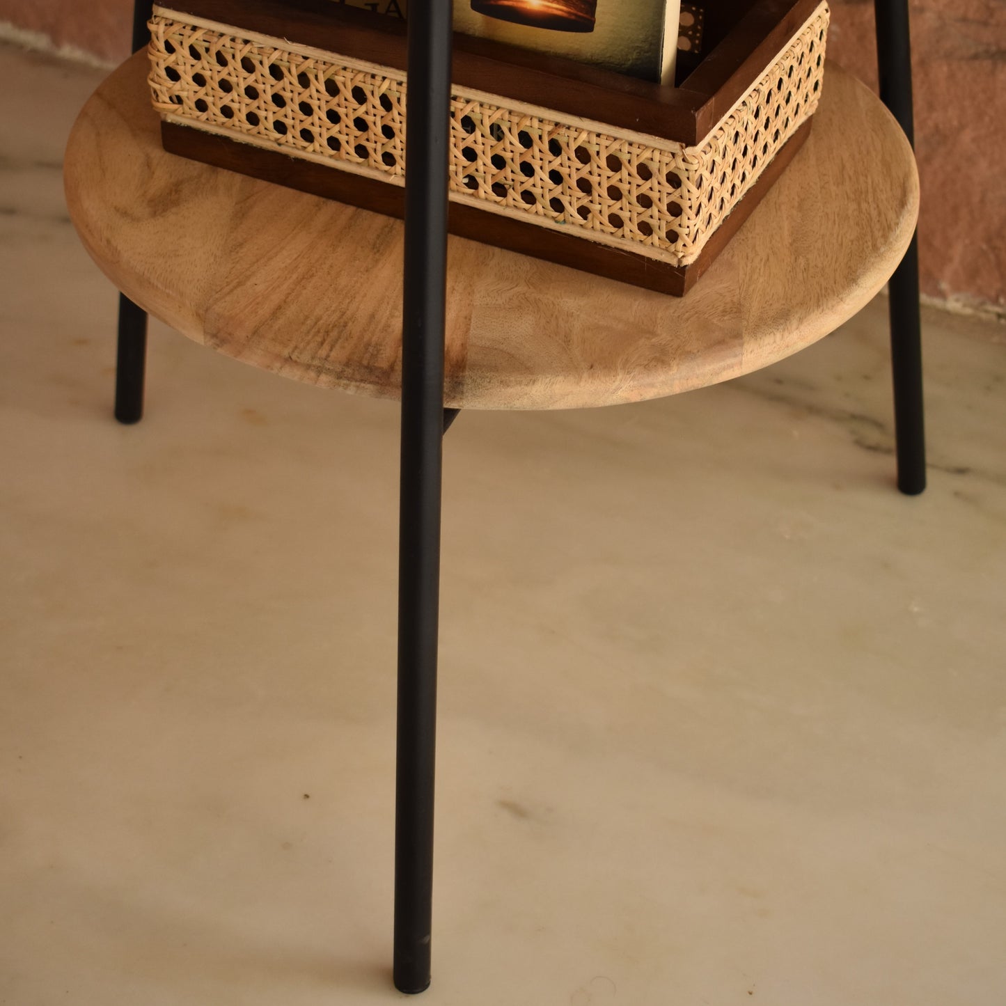 Marble and Mango Wood Circular Table With Iron Legs