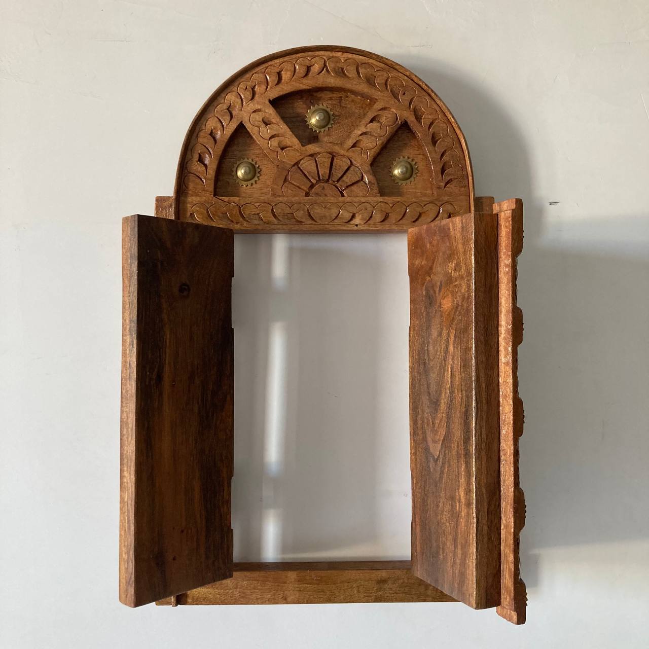Handcrafted Wooden Wall Decor with Intricate Brass Inlay - A Touch of Indian Heritage