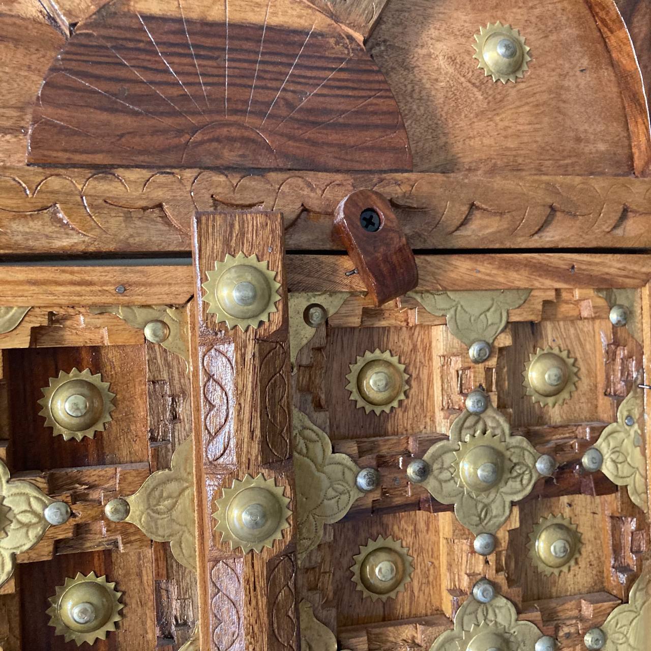 Indune Lifestyle Wooden Window Shaped Wall Piece with Embossed Brass Art - Jodhpur Heritage