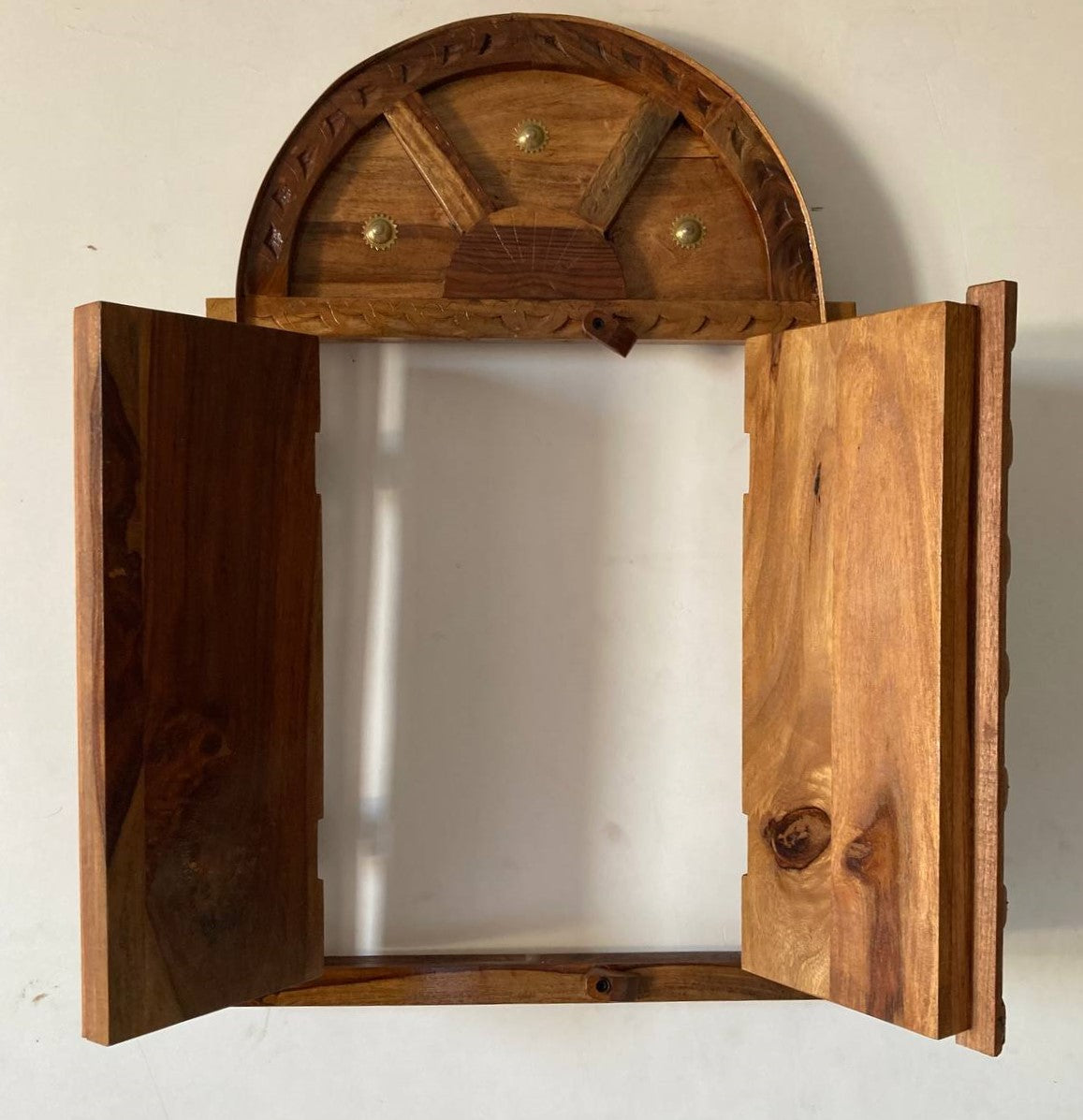 Indune Lifestyle Wooden Window Shaped Wall Piece with Embossed Brass Art - Jodhpur Heritage