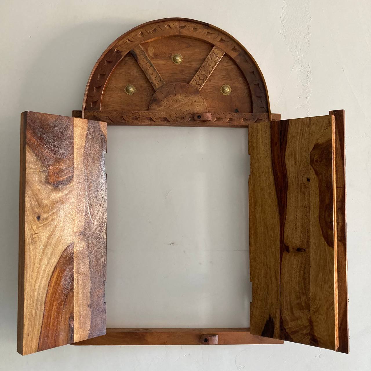 Handcrafted Solid Wood Window with Ceramic Tile Inlay - A Vintage Touch from Jodhpur