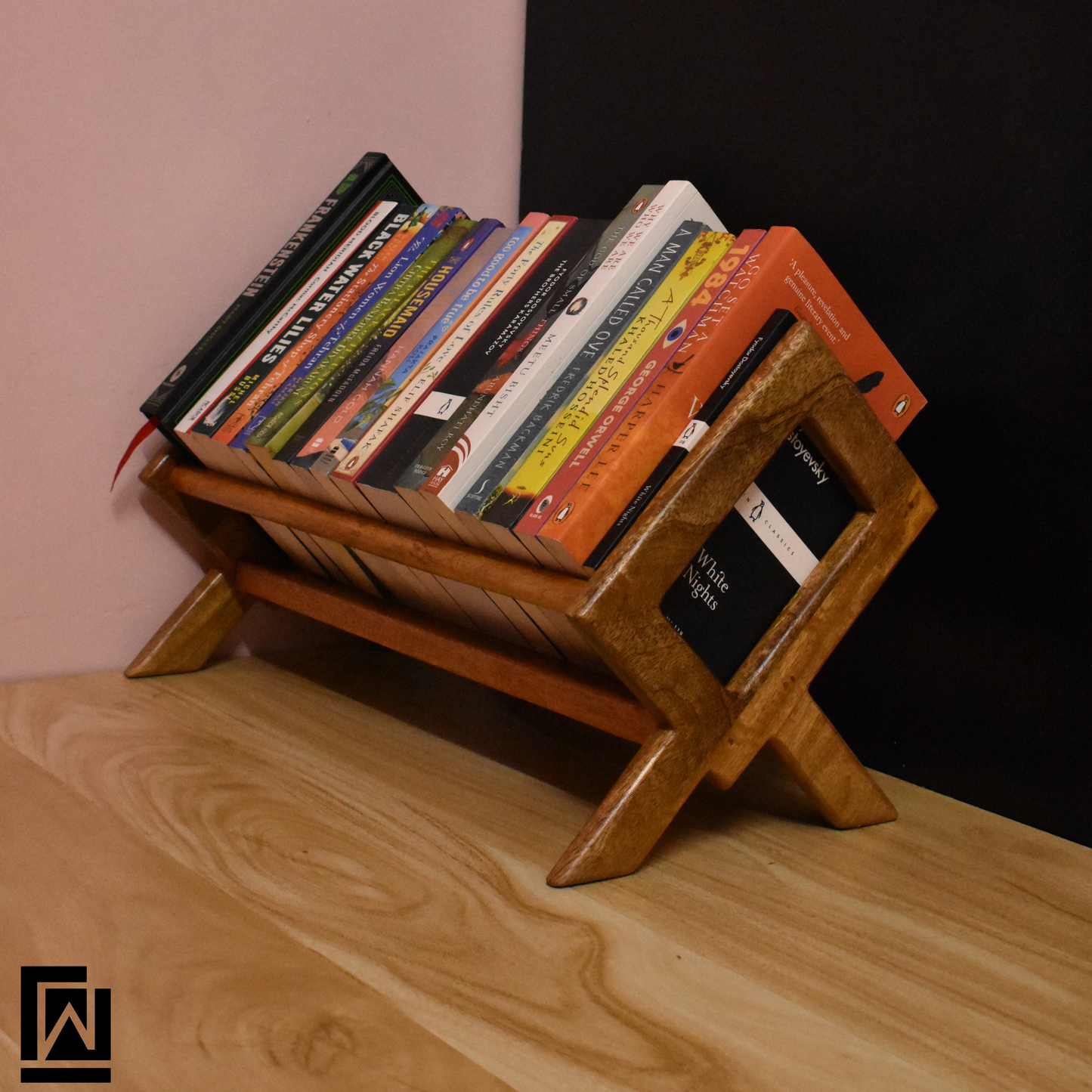 Elegant Mango Wood Tabletop Book Stand – Holds Up to 20 Books