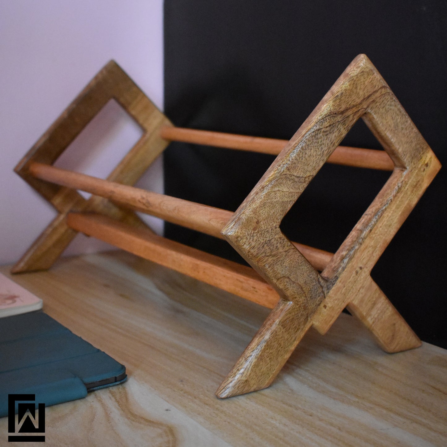 Elegant Mango Wood Tabletop Book Stand – Holds Up to 20 Books