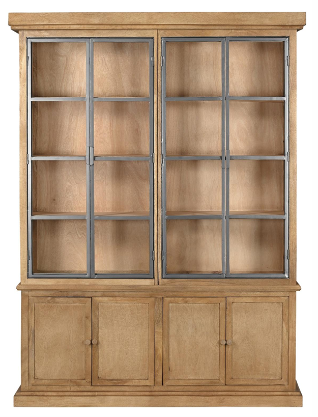 Mango Wood & Veneer 8-Door Vitrine with Iron & Glass