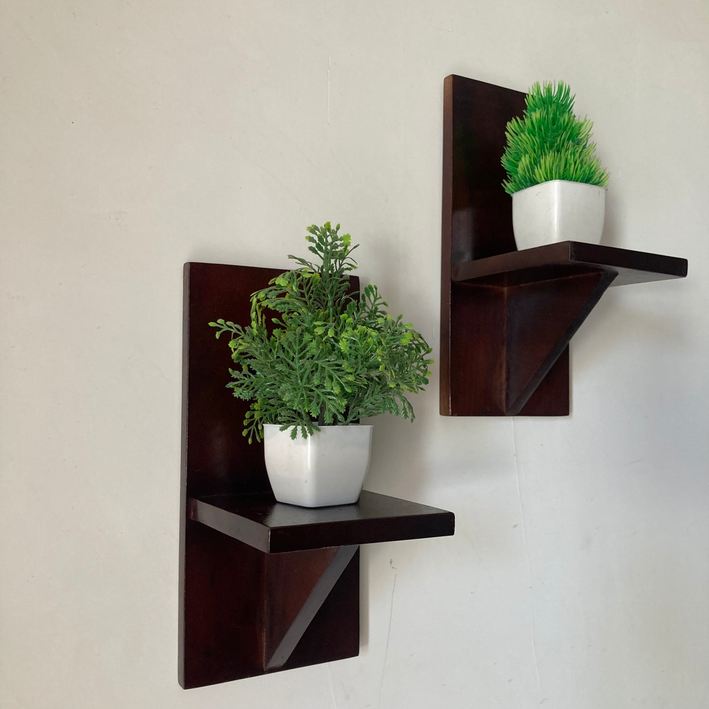 Set of 2 Modern Floating Wall Shelves - Dark Wood Finish