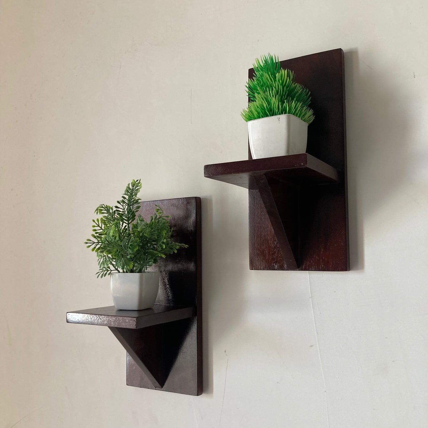 Set of 2 Modern Floating Wall Shelves - Dark Wood Finish