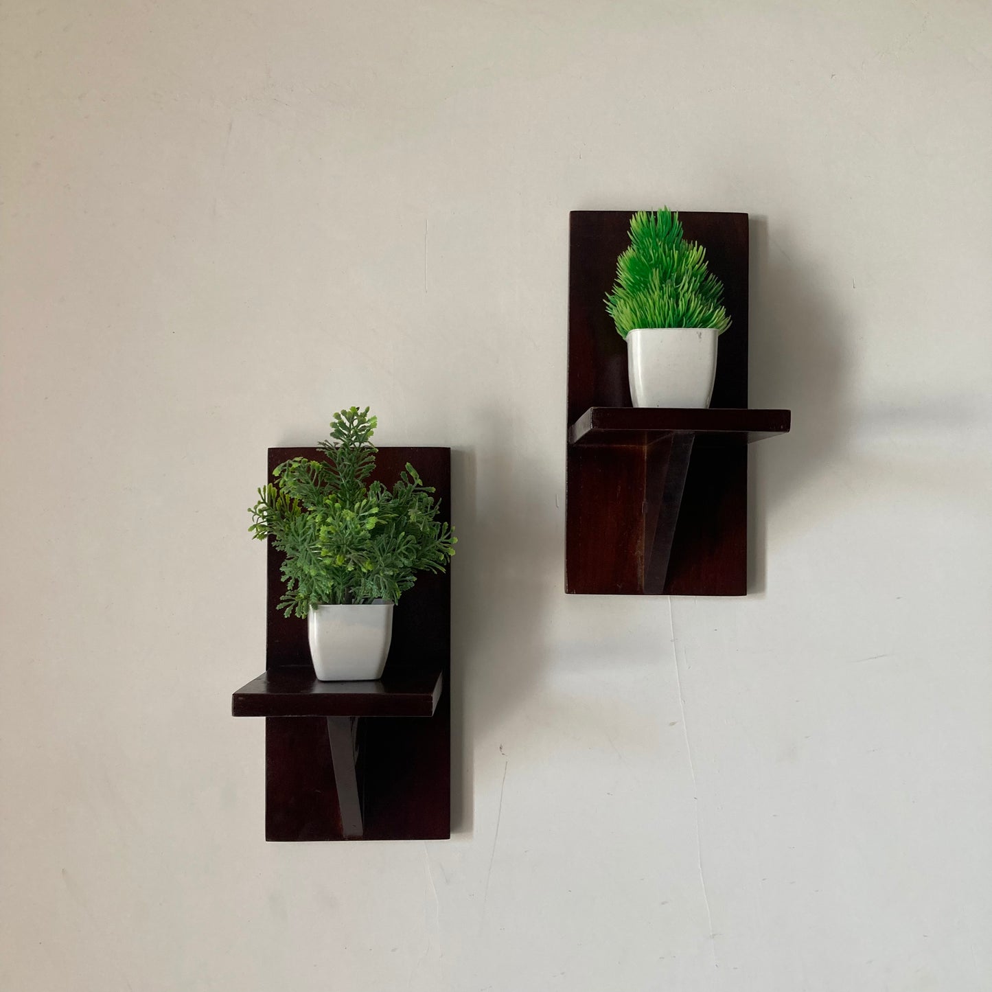 Set of 2 Modern Floating Wall Shelves - Dark Wood Finish